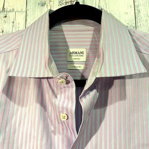 Armani Collection luxury blue and pink shirt